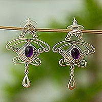 Amethyst dangle earrings, 'Wondrous Desire' - Amethyst and Sterling Silver Dangle Earrings from Mexico