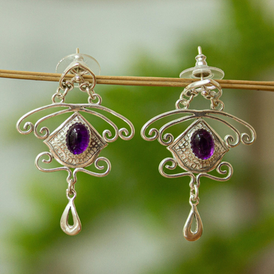 Amethyst dangle earrings, 'Wondrous Desire' - Amethyst and Sterling Silver Dangle Earrings from Mexico