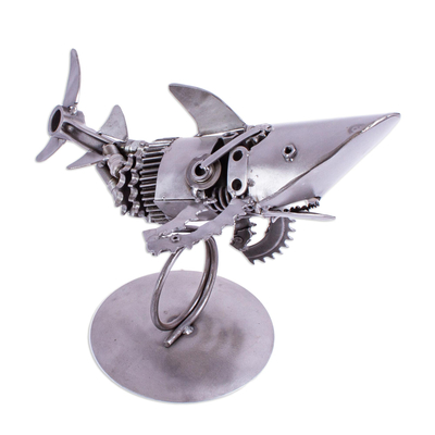 Recycled metal sculpture, 'Mighty Shark' - Recycled Auto Parts Shark Sculpture from Mexico
