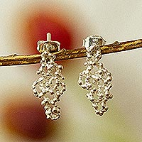 Sterling silver drop earrings, 'Dazzling Caviar' - Caviar Design Sterling Silver Earrings from Mexico