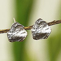 Sterling silver stud earrings, 'Silver Flake' - Flake-Shaped Sterling Silver Stud Earrings from Mexico