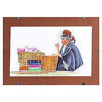 'Shawl Vendor' (2021) - Signed and Mounted Portrait of a Oaxacan Woman from Mexico