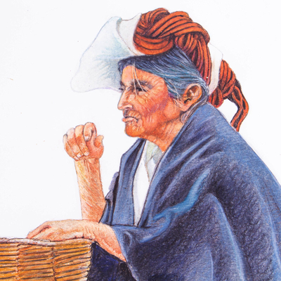 „Shawl Vendor“ (2021) – Signiertes und montiertes Porträt einer Oaxaca-Frau aus Mexiko