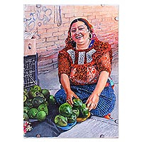 'Zapote Vendor' (2021) - Retrato firmado y montado de Zapote Vendor de México