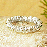 Sterling silver band ring, 'Silver Wrappings' - Taxco Textured Sterling Silver Sculptural Ring from Mexico