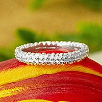 Sterling silver band ring, 'Mystical Texture' - Textured Band Ring from Sterling Silver from Mexico