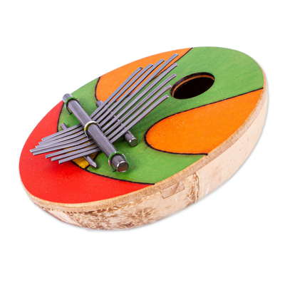Handcrafted Green & Orange Coconut Shell Kalimba Thumb Piano