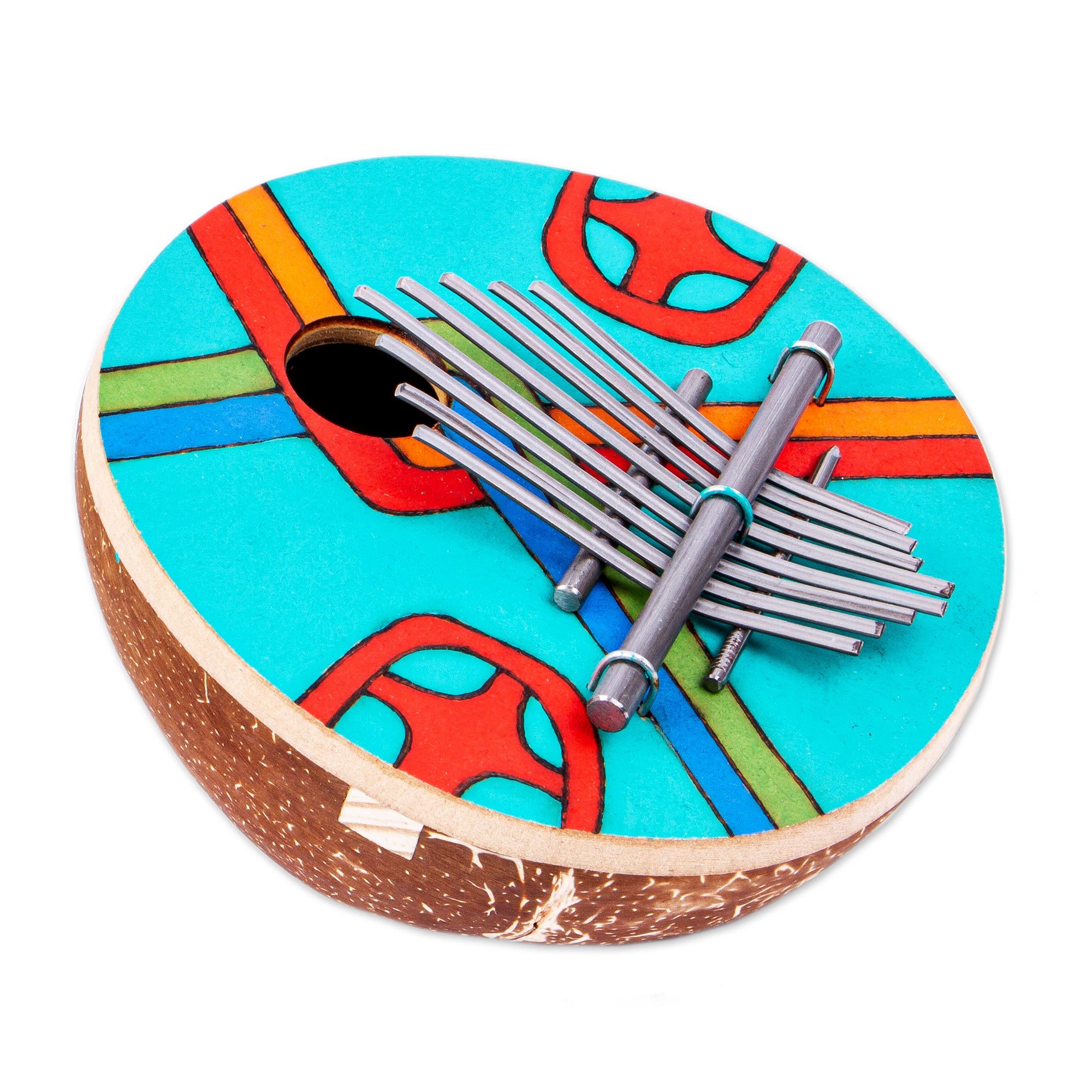 Handmade Coconut Shell Kalimba Thumb Piano from Mexico Red Notes NOVICA
