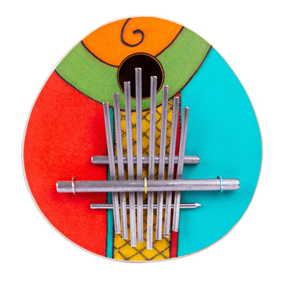 Red, Turquoise and Green Kalimba Thumb Piano from Mexico