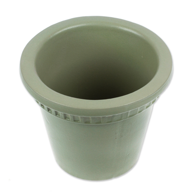 Maceta de cerámica - Maceta de cerámica verde hecha a mano de México