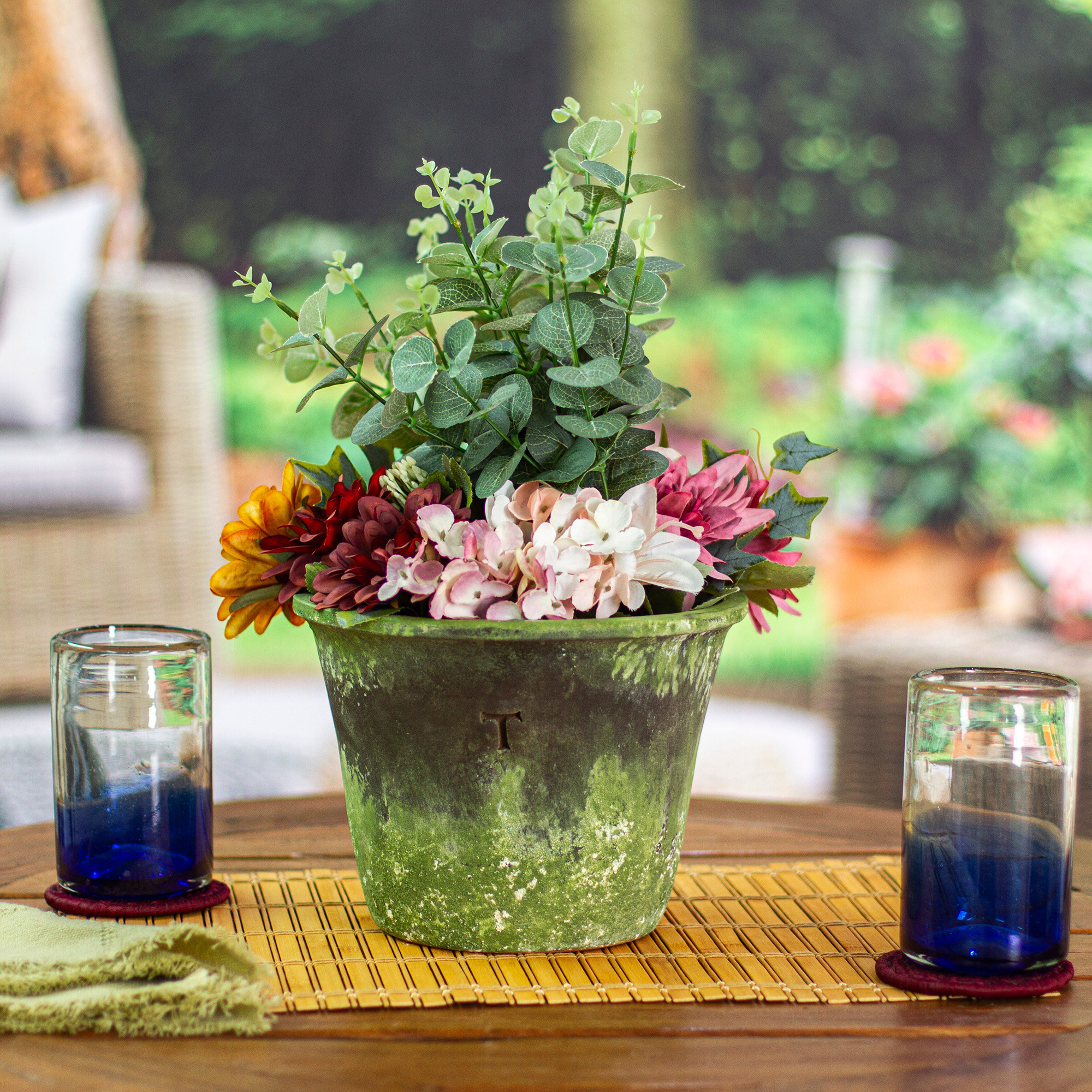 Rustic Green Ceramic Flower Pot from Mexico Rustic Green NOVICA