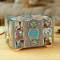 Decoupage jewelry box, 'Protective Cats' - Decoupage Cats Jewelry Box from Mexico