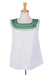 Embroidered cotton blouse, 'Poem in Green' - Hand Embroidered White Cotton Blouse with Green Embroidery thumbail