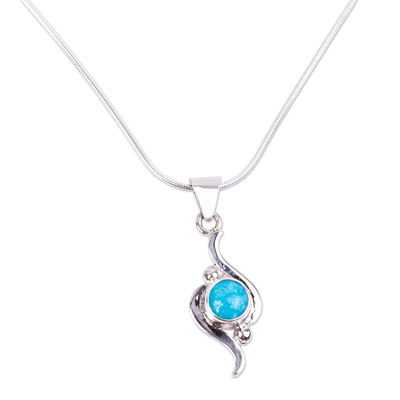 Taxco silver and turquoise pendant necklace, 'Flux' - Taxco Silver and Turquoise Pendant Necklace from Mexico