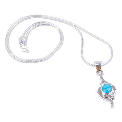 Taxco silver and turquoise pendant necklace, 'Flux' - Taxco Silver and Turquoise Pendant Necklace from Mexico