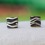 Silver stud earrings, 'Curvilinear' - Patterned Taxco Silver Square Stud Earrings from Mexico
