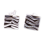Silver stud earrings, 'Curvilinear' - Patterned Taxco Silver Square Stud Earrings from Mexico