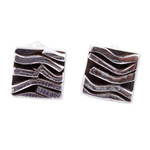Silver stud earrings, 'Curvilinear' - Patterned Taxco Silver Square Stud Earrings from Mexico
