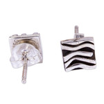 Silver stud earrings, 'Curvilinear' - Patterned Taxco Silver Square Stud Earrings from Mexico