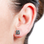Silver stud earrings, 'Curvilinear' - Patterned Taxco Silver Square Stud Earrings from Mexico