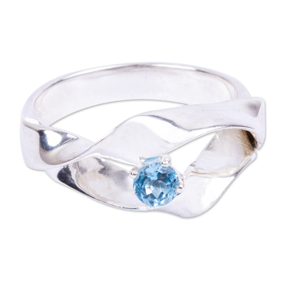 Blue topaz solitaire ring, 'Deepness' - 925 Sterling Silver and Blue Topaz Ring from Mexico
