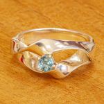 Blue topaz solitaire ring, 'Deepness' - 925 Sterling Silver and Blue Topaz Ring from Mexico