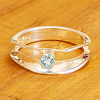Blue topaz solitaire ring, 'Deep Waves' - 925 Sterling Silver and Topaz Ring from Mexico