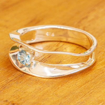Blue topaz solitaire ring, 'Deep Waves' - 925 Sterling Silver and Topaz Ring from Mexico