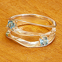 Blue Topaz Sterling Silver Cocktail Ring from Mexico,'Consonance'