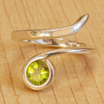 Peridot wrap ring, 'Elora' - 925 Sterling Silver and Peridot Wrap Ring from Mexico