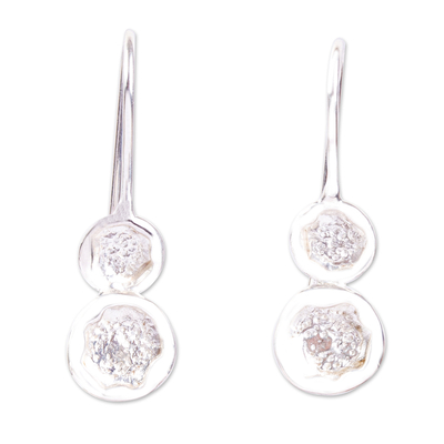 Sterling silver drop earrings, 'Lunar Spheres' - Sterling Silver Textured Lunar Orb Drop Earrings from Mexico