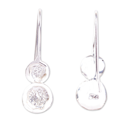 Sterling silver drop earrings, 'Lunar Spheres' - Sterling Silver Textured Lunar Orb Drop Earrings from Mexico