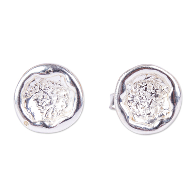 925 Sterling Silver Moon Texture Stud Earrings from Mexico
