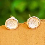 Sterling silver stud earring, 'Lunar Globes' - 925 Sterling Silver Moon Texture Stud Earrings from Mexico