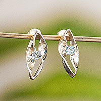 Blue topaz drop earrings, 'Calix' - Taxco Silver and Blue Topaz Ribbon Drop Earrings