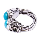 Peridot wrap ring, 'Boundless Memories' - Taxco Silver and Reconstituted Turquoise Ring with Peridot