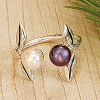 Cultured pearl wrap ring, 'Art and Wisdom' - Taxco Silver and Cultured Pearl Adjustable Ring from Mexico