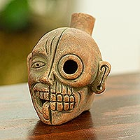 Ceramic whistle, 'Life and Death' - Day of the Dead Themed Ceramic Whistle From Mexico