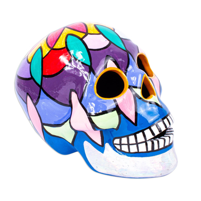 Ceramic Rainbow Skull Sculpture from Mexico