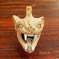 Ceramic whistle, 'Jaguar Song' - Ceramic Whistle in Wild Jaguar Head Shape