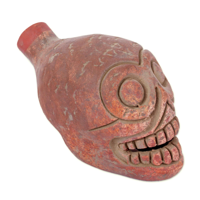 Stylized Skull Design Ceramic Whistle From Mexico