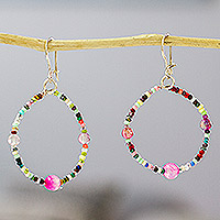 Beaded agate dangle earrings, 'Rainbow of Light'