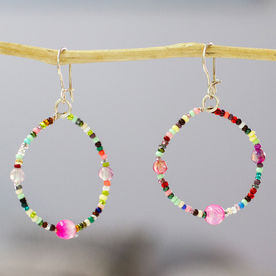 Beaded agate dangle earrings, Rainbow of Light