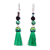Obsidian and agate tassel earrings, 'Playful Green' - Handcrafted Agate Obsidian Beaded Green Tassel Earrings (image 2a) thumbail