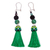 Obsidian and agate tassel earrings, 'Playful Green' - Handcrafted Agate Obsidian Beaded Green Tassel Earrings (image 2b) thumbail