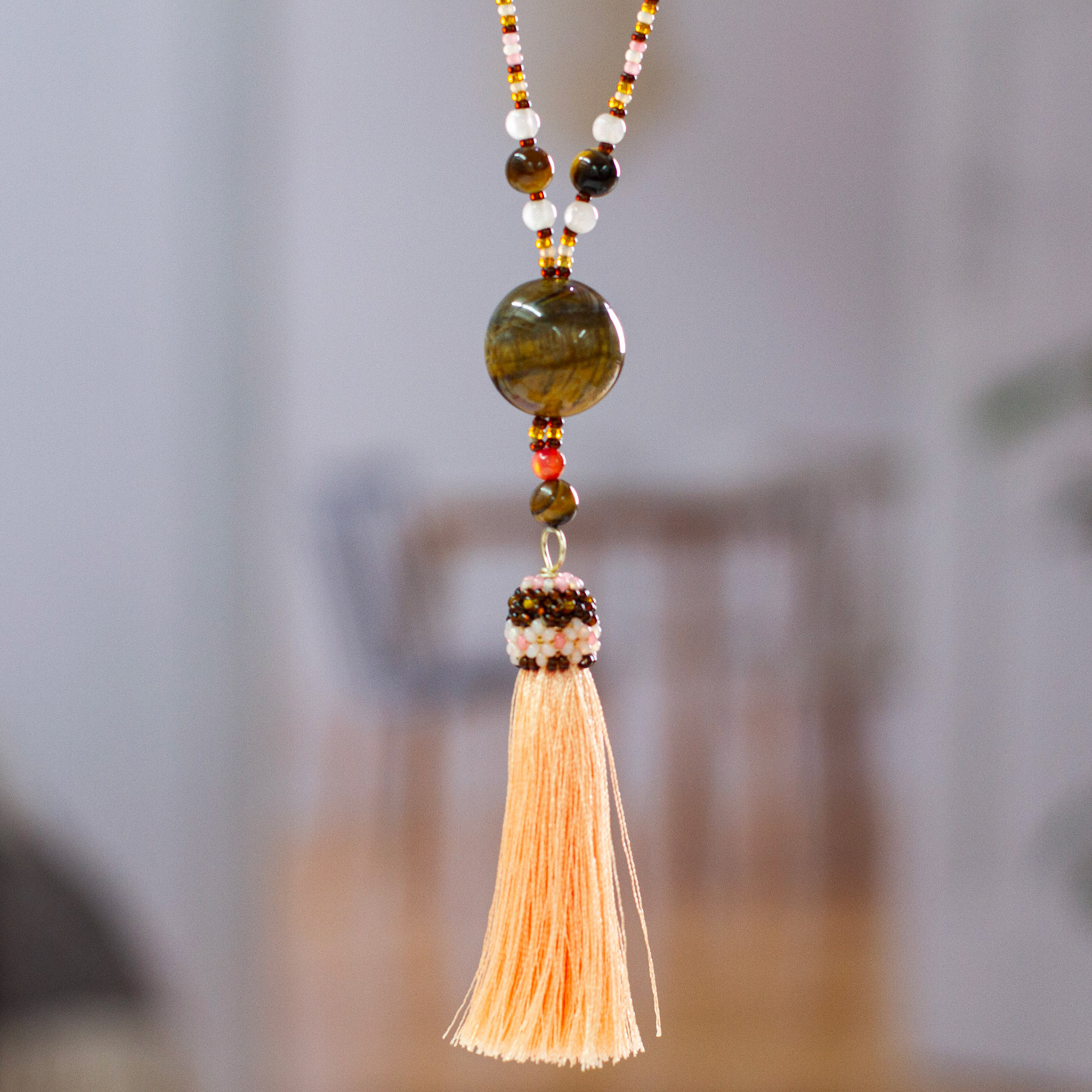 Hand Crafted, Jewelry, Gold And Tiger Eye Stone Necklace