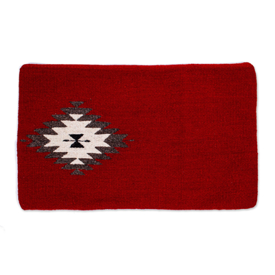 Kissenbezug aus Zapotec-Wolle - Kissenbezug aus mexikanischer roter Wolle mit Rautenmotiv