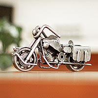 Recycled auto parts sculpture, 'On the Road' - Recycled Metal Motorcycle Sculpture