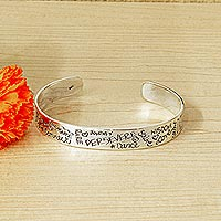 Sterling silver cuff bracelet, 'Persevere'