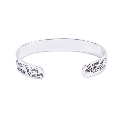 Sterling silver cuff bracelet, 'Persevere' - Persevere Sterling Silver Cuff Bracelet from Taxco